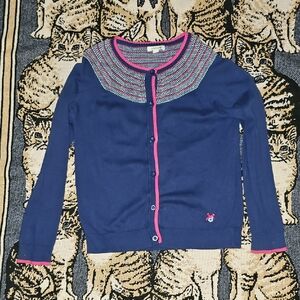 Bossini Navy and Pink Girl's Sweater Cardigan Knit Button Down